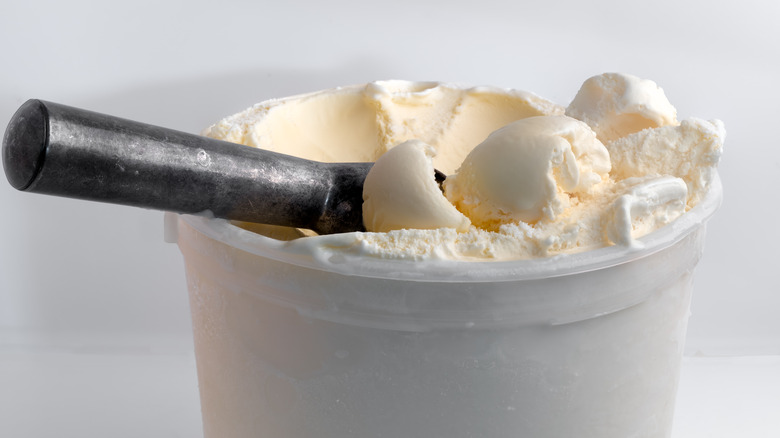 Ice cream warming up on counter