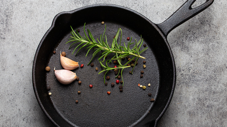 Toasting spices in iron pan