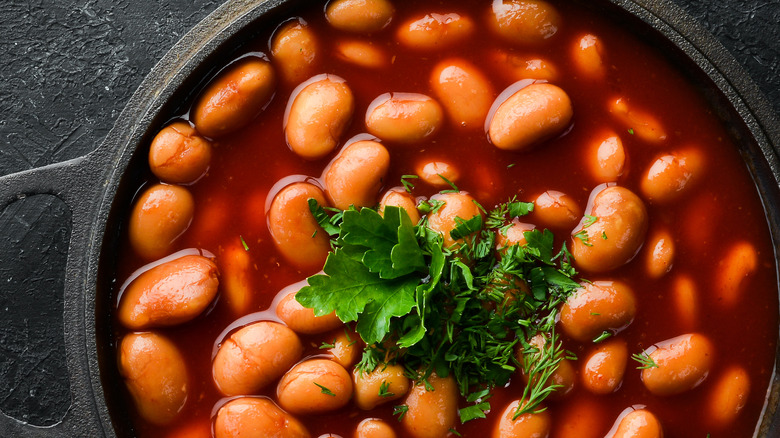 Fresh parsley over baked beans