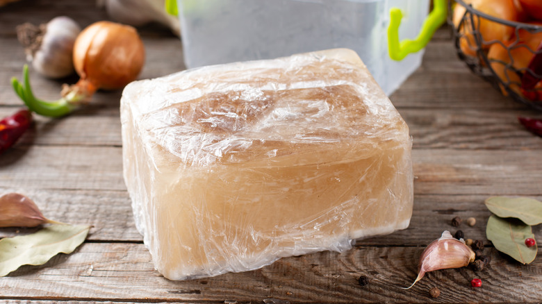 frozen block of chicken broth