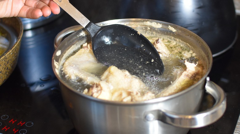 skimming fat from chicken broth