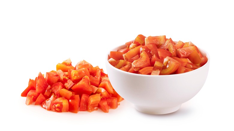 Piles of diced tomatoes