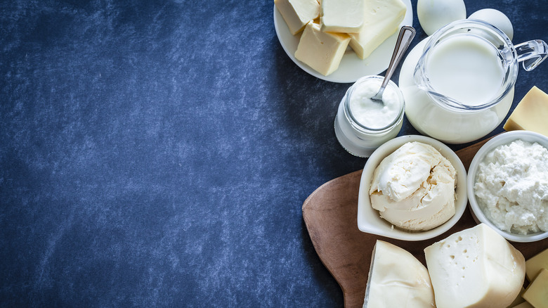 Cheese and butter in bowls