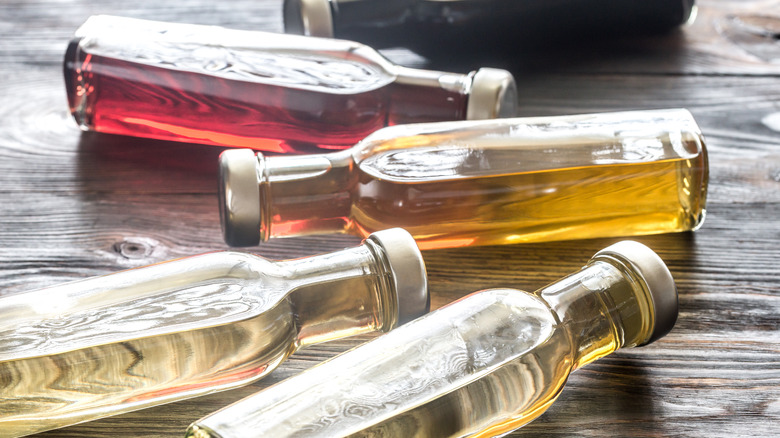 Vinegar bottles on a table