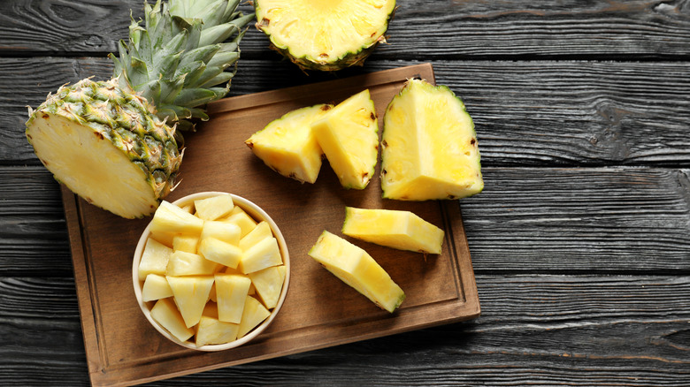 Cut up pineapple in bowl