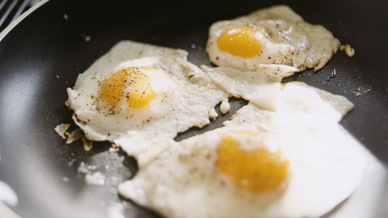 fried eggs in pan