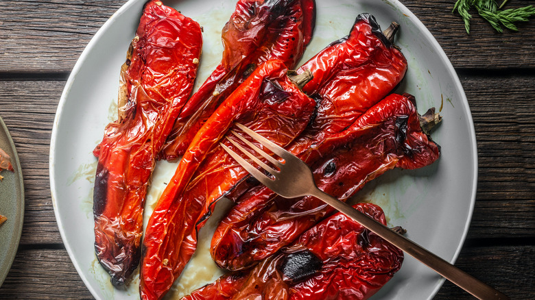 roasted red peppers on plate