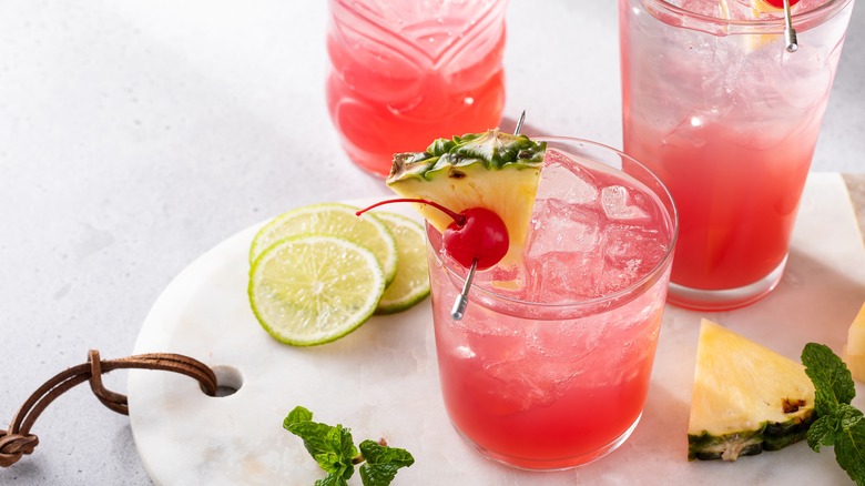 Singapore sling cocktail with fruit