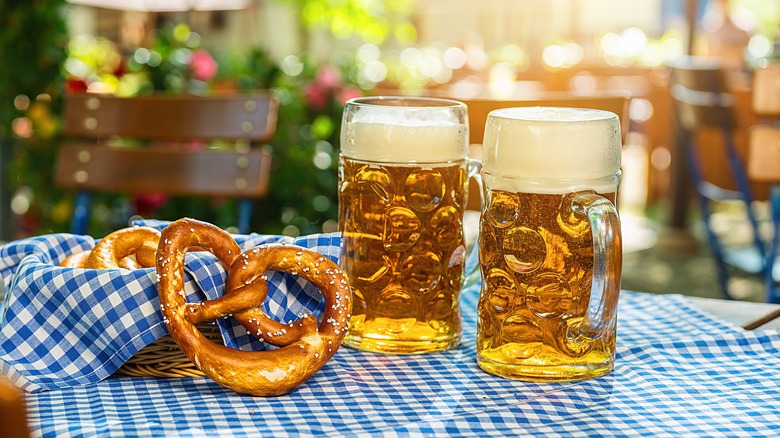 Steins with pretzels