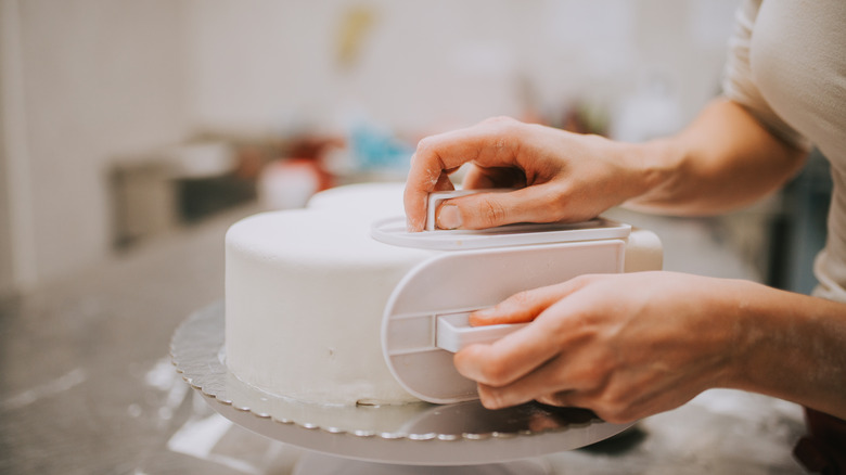 white fondant on a cake