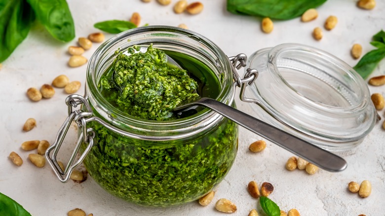 open jar of pesto