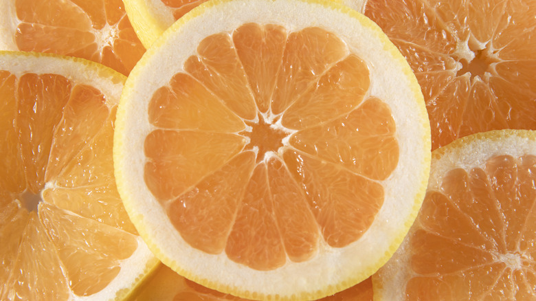 Pink grapefruit in bowl