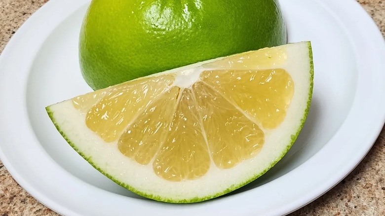 Melogold grapefruit on plate