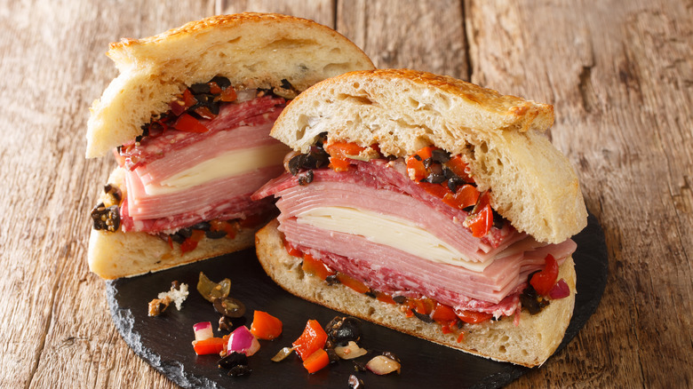 Stacked muffuletta sandwich