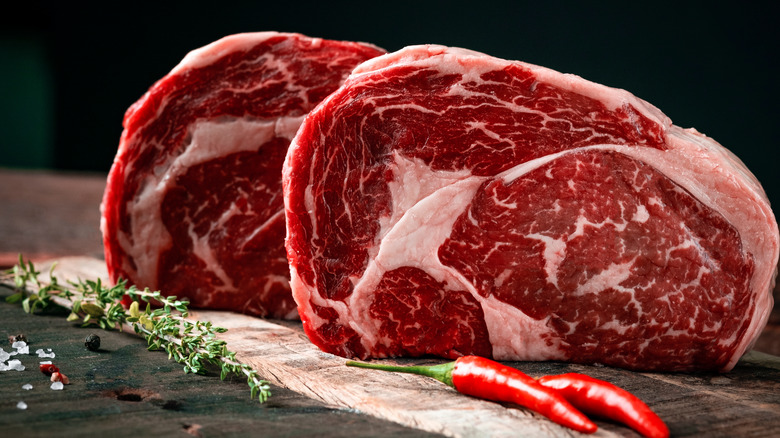 Raw ribeye steak