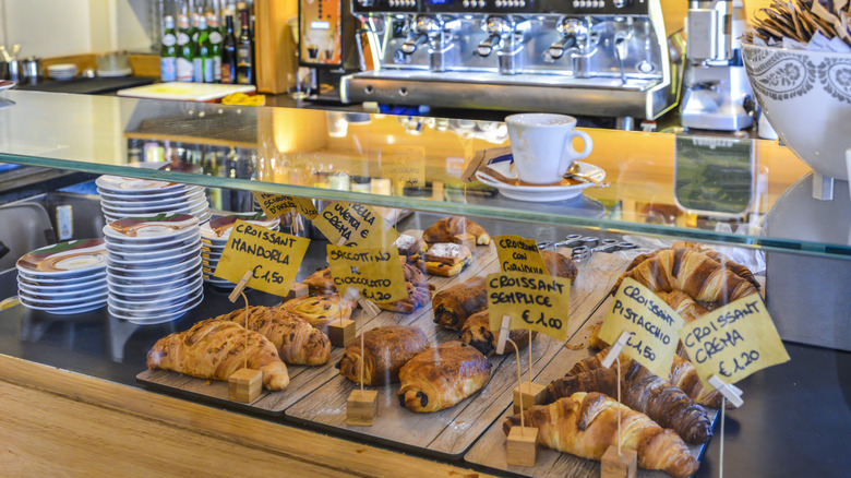 Breakfast displayed in Italian bar