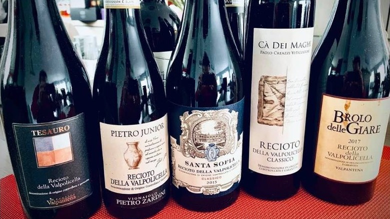 Recioto sweet red wine bottles 