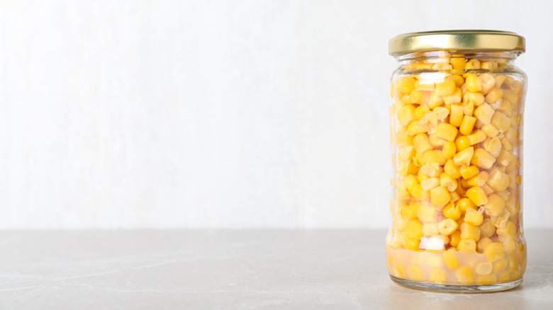 Jar of pickled sweet corn