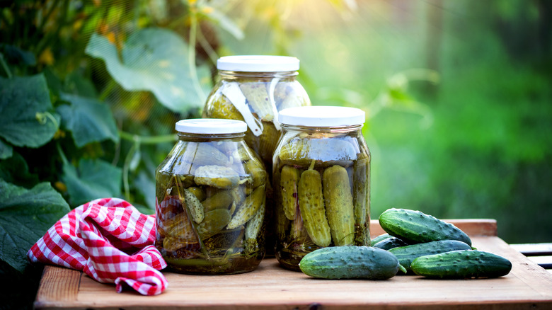 Jars of pickled cucumbers