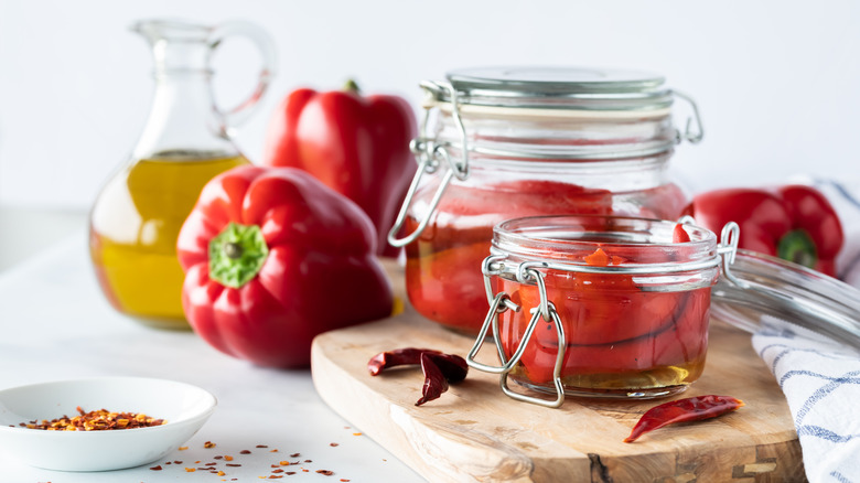 Jars of roasted red peppers