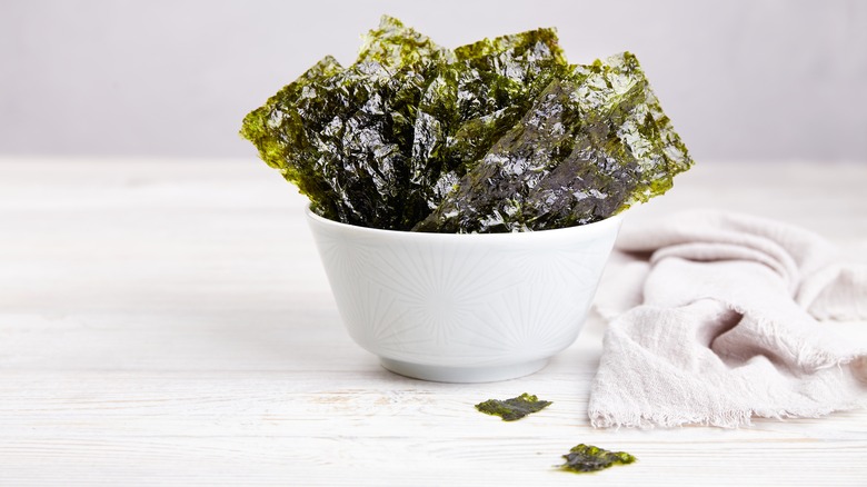 White bowl with dried nori