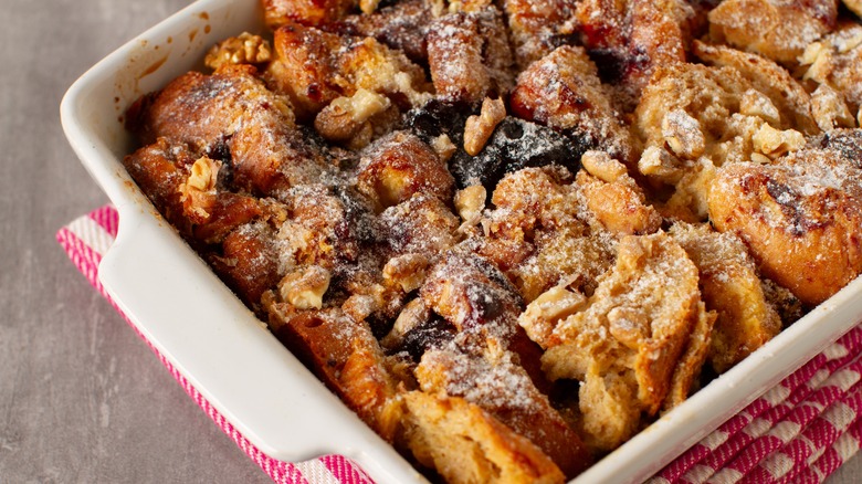 Bread pudding in a pan