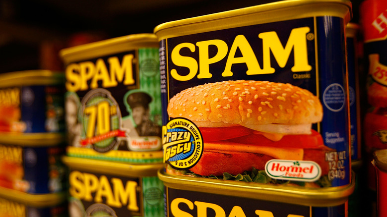 Spam meat on shelf