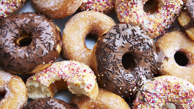 Frosted donuts with toppings