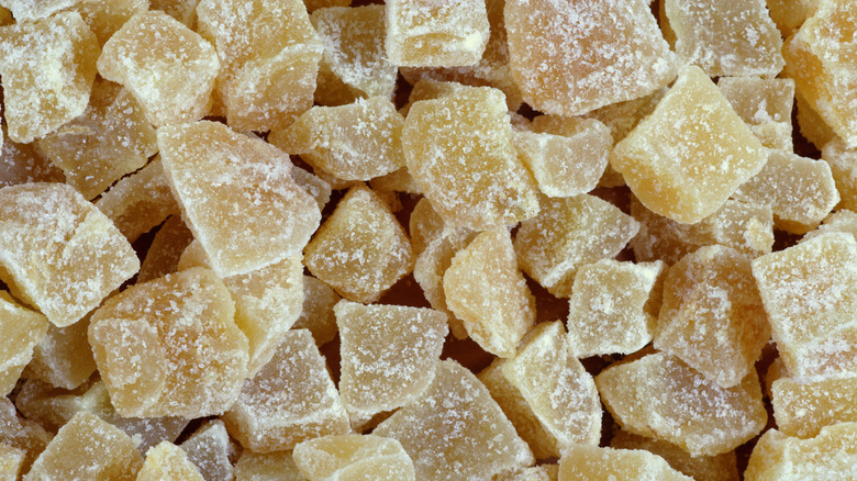 Close-up image of a pile of candied ginger