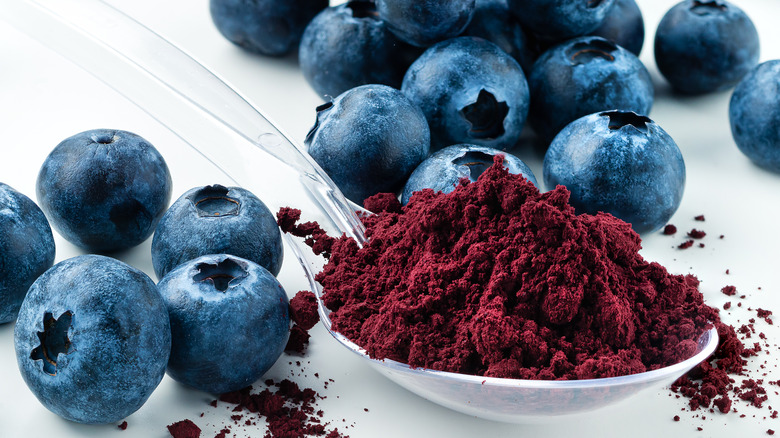 Freeze-dried blueberry powder in a bowl