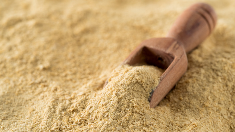 A closeup of nutritional yeast powder