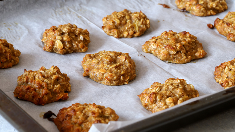 Banana cookies on baking sheet