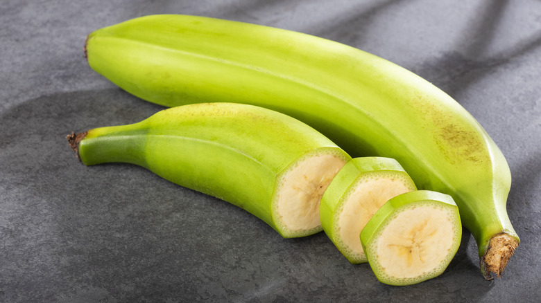 Sliced green banana