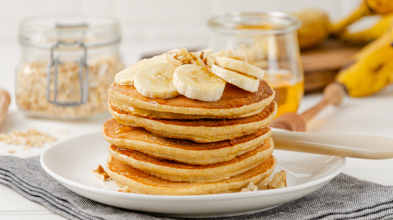 Stack of banana pancakes