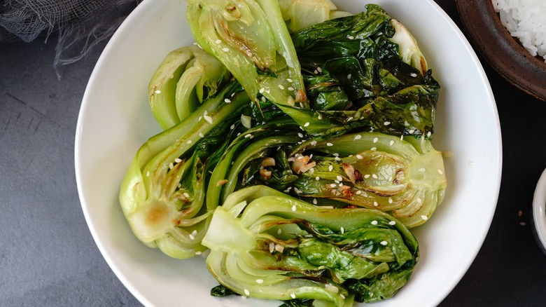 bowl of braised  bok choy