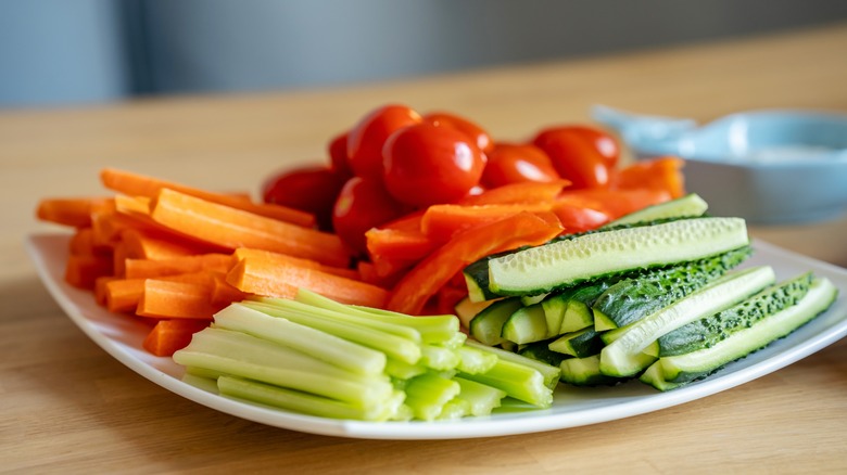 Plate of sliced raw vegetables