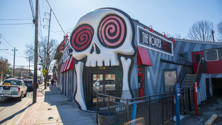 Restaurant entrance shaped like a skull