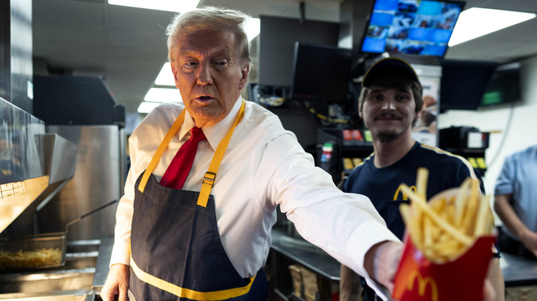 Donald Trump handing a box of fries at a Pennsylvania McDonald's