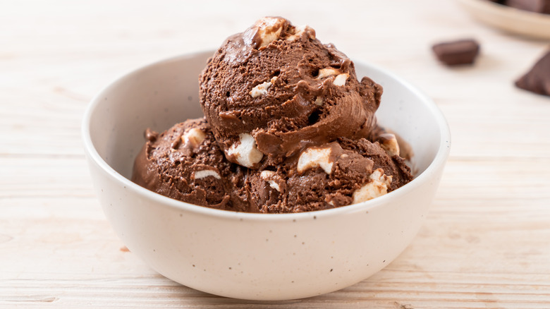 Chocolate ice cream in bowl