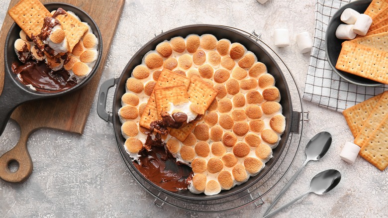 S'mores dip in gray pan