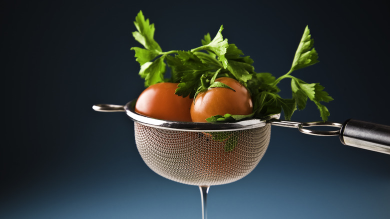 Veggies in strainer