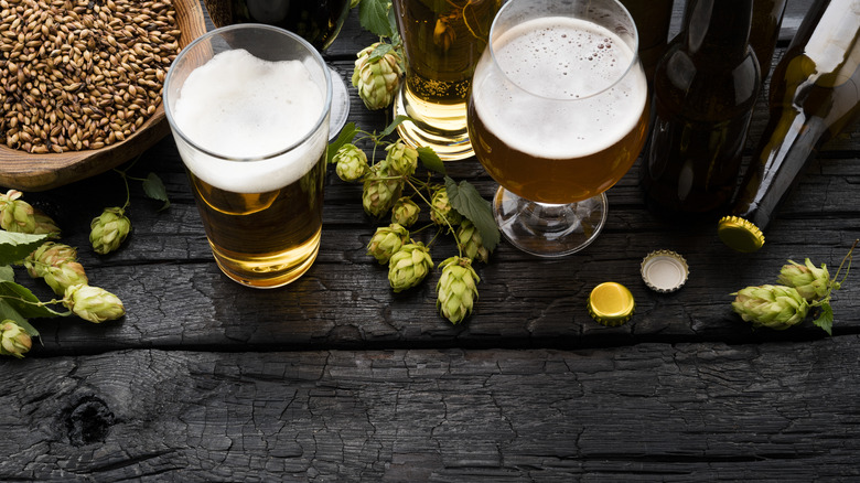 Beer with hops and grains