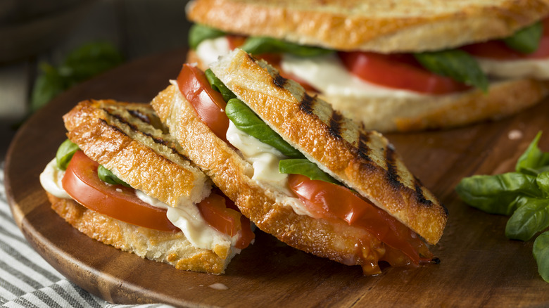 Tomato cheese and basil sandwich