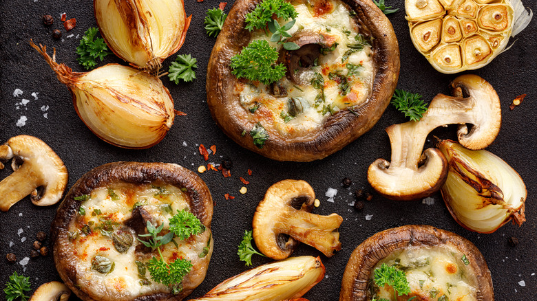 Cheese stuffed baked mushrooms