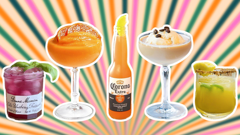 Various cocktails on colorful background