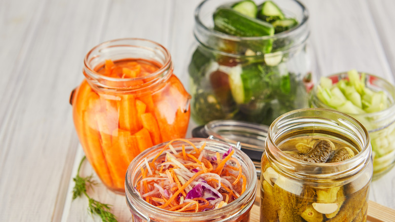 Jars of pickled vegetables 