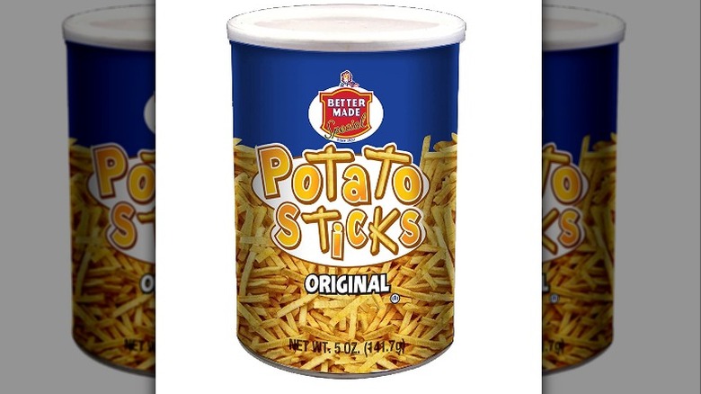 Blue container of potato sticks