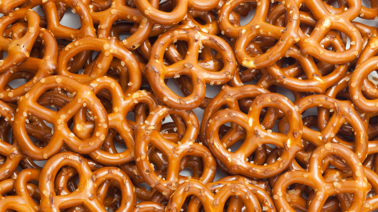 Snack pretzels on white background 