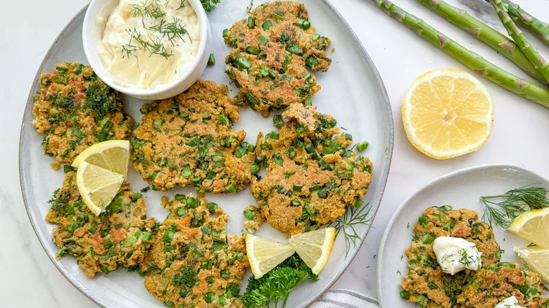 asparagus fritters on plates