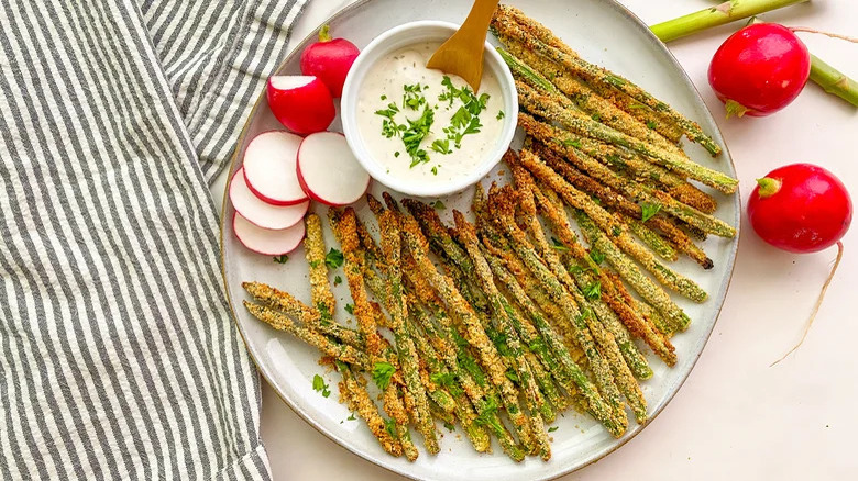 fried asparagus on plate